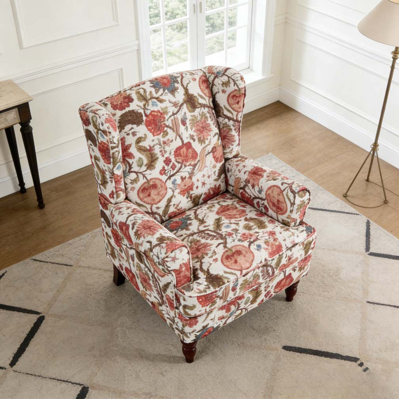 Modern Accent Chair with Retro Wood Legs, Comfy Upholstered Armchair, Bean paste red