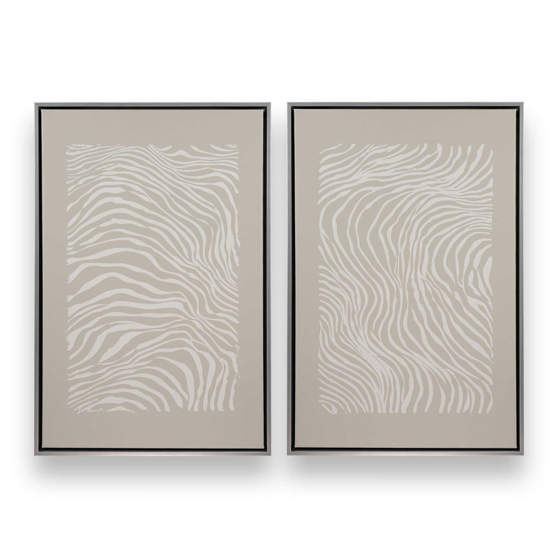 Whisper Lines Set of 2 Prints, 48" x 32", Polished Chrome Floater Frame