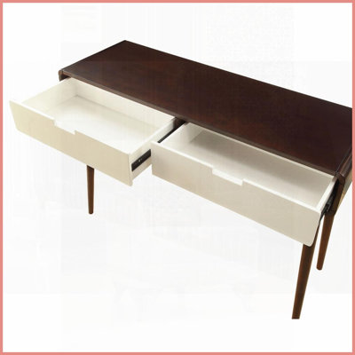 Retro Espresso &amp; White Coffee Table with Wooden Tapered Legs, Easy-Clean Surface &amp; Smooth Drawer Glide