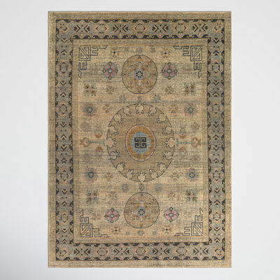 Robby Beige Black Hand-Knotted Oriental Wool Rug