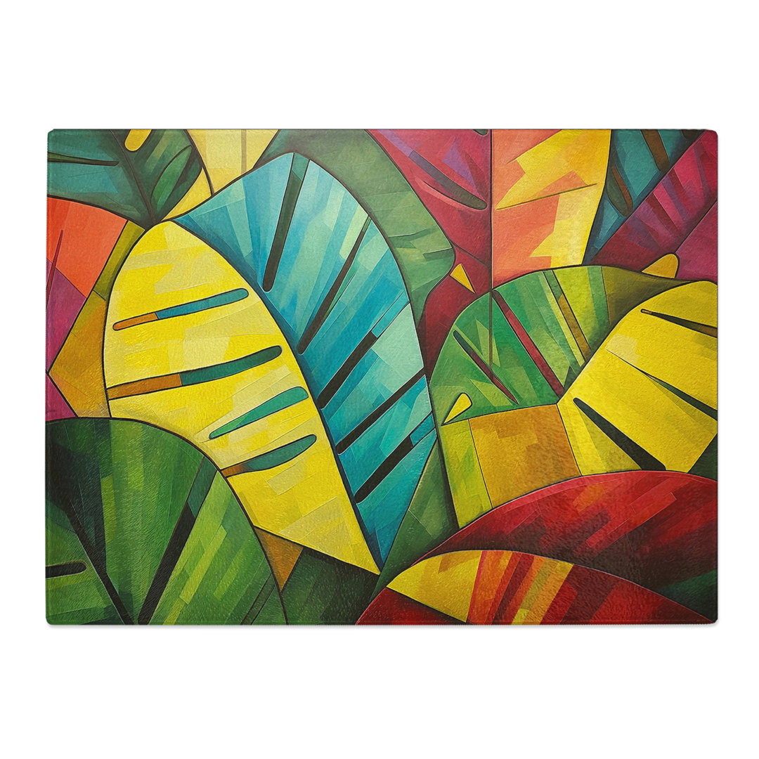 Tropical Leaf Cubism  Glass Chopping Board