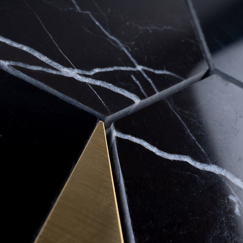 Natural 10.2 in. x 11.78 in. Hexagon Polished Marble Mosaic Tile, Black/Gold