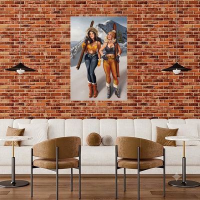 «Vintage Pin Up Ski Girls», reproduction d'art rétro rétro montagnarde