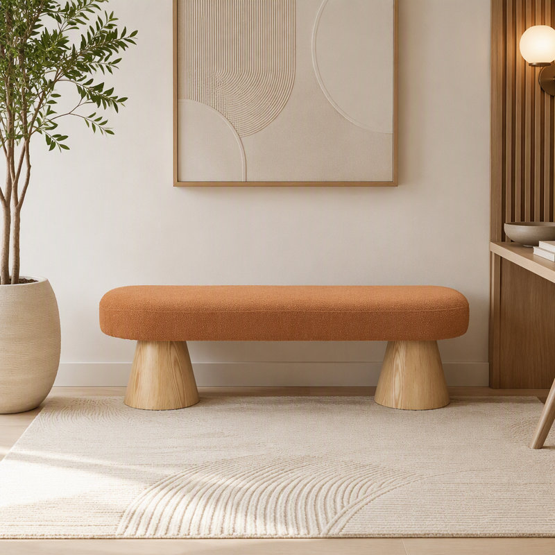 Boucle Upholstered Bench, Orange