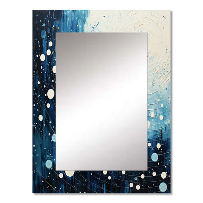 Teal White Mid Century Minimalist Rain I - Minimalism Wall Mirror, Teal Decorative Mirror, Printed Metal Art