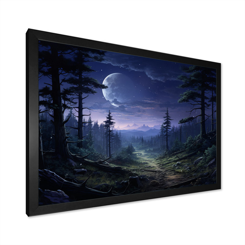 " Pine Tree Moonlit Serenade II ", Black Single Picture Framed, 24" H x 32" W x 1" D