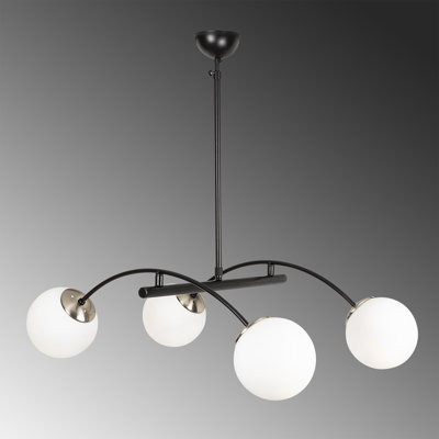 Scandinavian Chandelier, Black & White, 33.5 x 31.5 inches | Metal Body, Glass Cap, Height: 35.4 inches | 4 x E27 Max 40W | Includes Setup Instructions & Connecting Apparatus | Elegant Modern Lighting for Home Decor