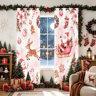 2 pièces de Noël père Noël traîneau renne bonhomme de neige rideaux occultants pour le salon chambre à coucher cuisine fenêtre décor