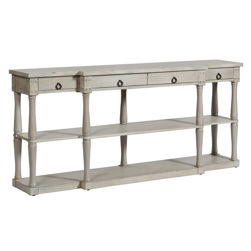 Wilshire Breakfront - Three Tier Distressed Light Grey Console