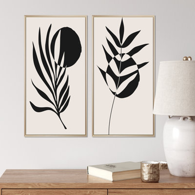 Minimalist Botanical Line with Palm Leaves II - ensemble de 2 peintures
