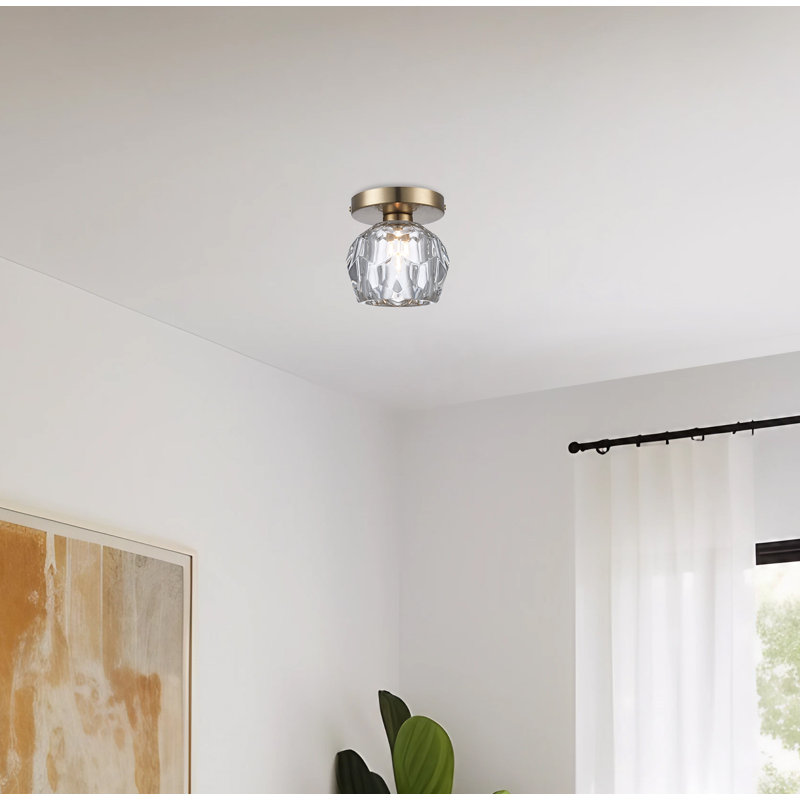Quaseem Glass LED Semi Flush Mount, Antique Gold 