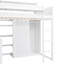 Lit mezzanine en bois avec plusieurs tablettes de rangement et garde-robe-812011150