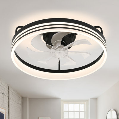 20" Modern Flush Mount Ceiling Fan with LED Light and Remote, APP Control, 6-Speed Reversible Fan for Bedroom