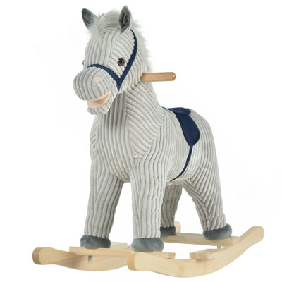 Kids Rocking Horse For Toddler 3-5, Plush Ride On Horse Wooden Rocker With Realistic Sounds, Gray