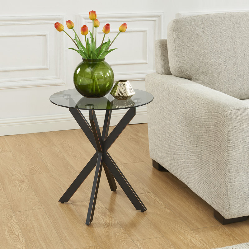 Jaona Glass Top End Table, Black