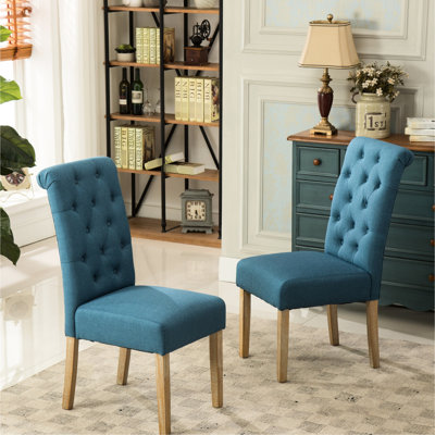 De 2 chaises de salle à manger bleues, en bois massif - classe et 2 chaises, look sur mesure