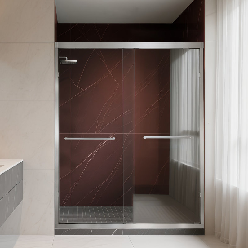 Portes de douche coulissantes en verre, semi-sans cadre, verre trempé Sgcc de 1/4 pouce, poignée en acier inoxydable, verre trempé, facile à nettoyer