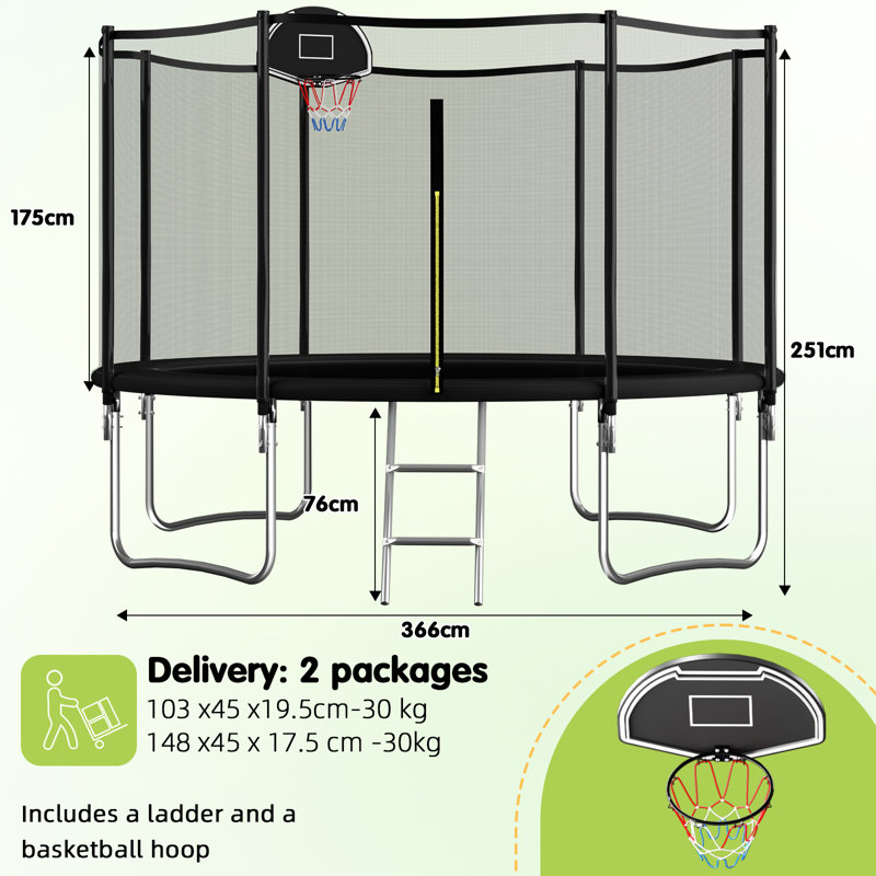 SENCHO GINSYTALIOR Round Backyard Trampoline with Safety Enclosure, Black