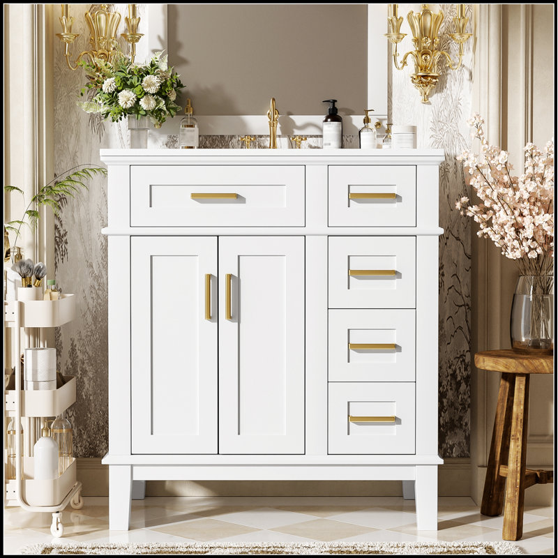 Meuble-lavabo moderne avec lavabo en céramique, rangement fonctionnel et mécanismes de fermeture en douceur pour les petits espaces
