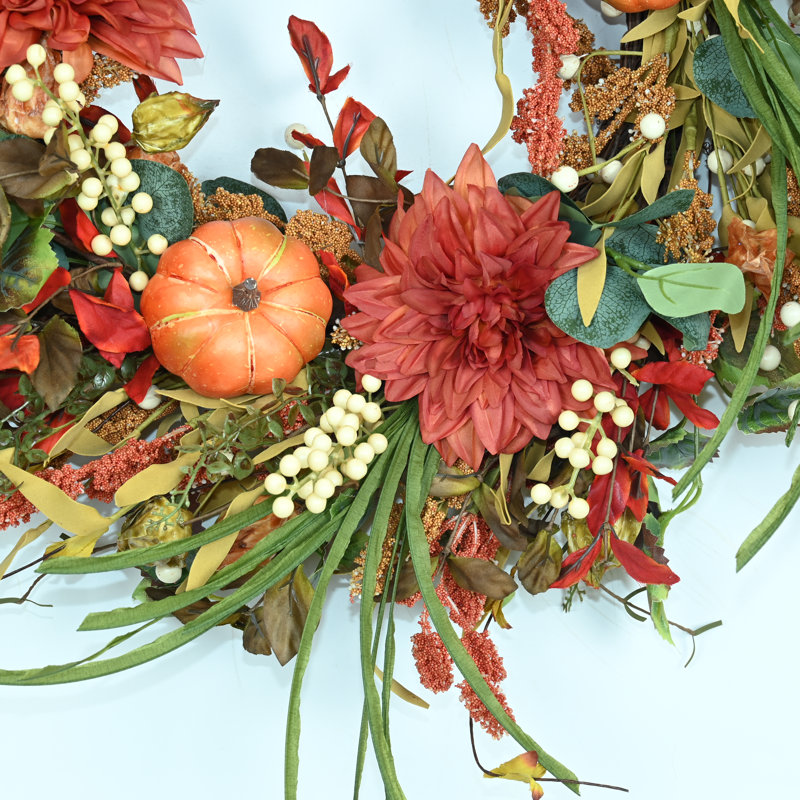 24" Fall Front Door Thanksgiving Day Harvest Pumpkin Wreath