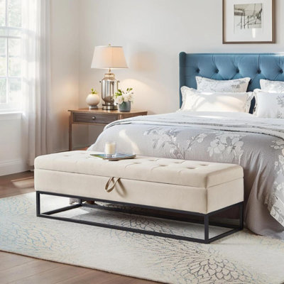 Banc de rangement en velours 58,6 po