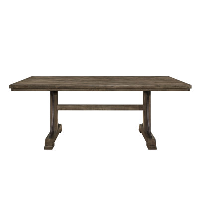 1Pc Light Brown Finish Curved Metal Accents Trestle Base Rectangular Dining Table Wood Wooden Metal Furniture