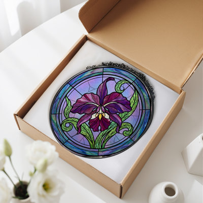 Orchid Pattern Stained Glass Window Panel