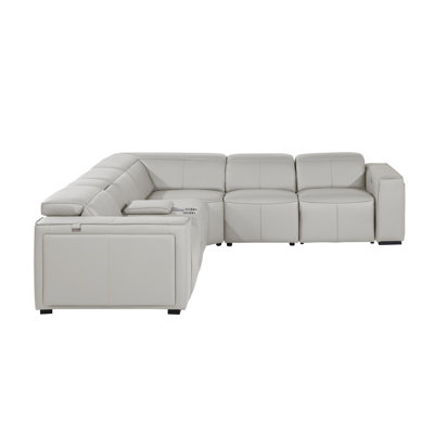 Top Grain Italian Leather 6-Piece L-Shaped Modular Power Reclining Sectional With 3 Power Recliners & Power Headrests