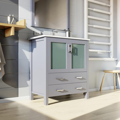 Meuble-lavabo avec comptoir en céramique blanche