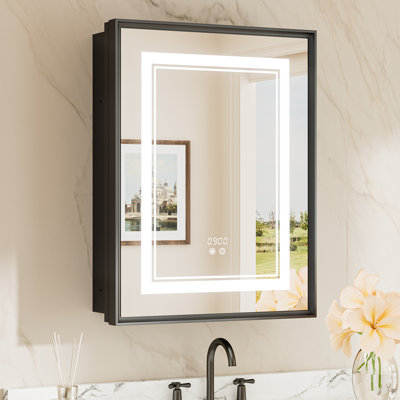 Kassady Recessed & Surface LED Lighted Bathroom Medicine Cabinet, 3-Color, 2 Outlets, Defog Mirror