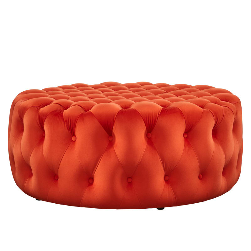 Grand repose-pieds rond en velours Performance, Velours orange