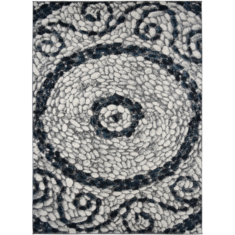 Tapis à motif oriental gris Lomawai, Rectangle 7 pi 10 po x 9 pi 10 po
