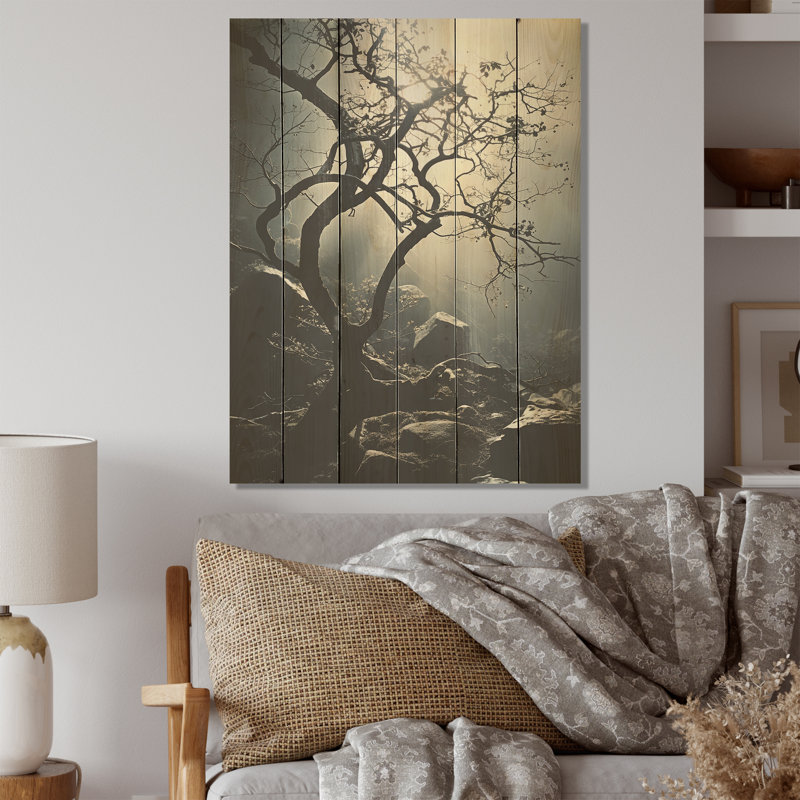 Mystic Tree Symphony - Art mural sur bois de pin naturel, H 20 po x l 10 po