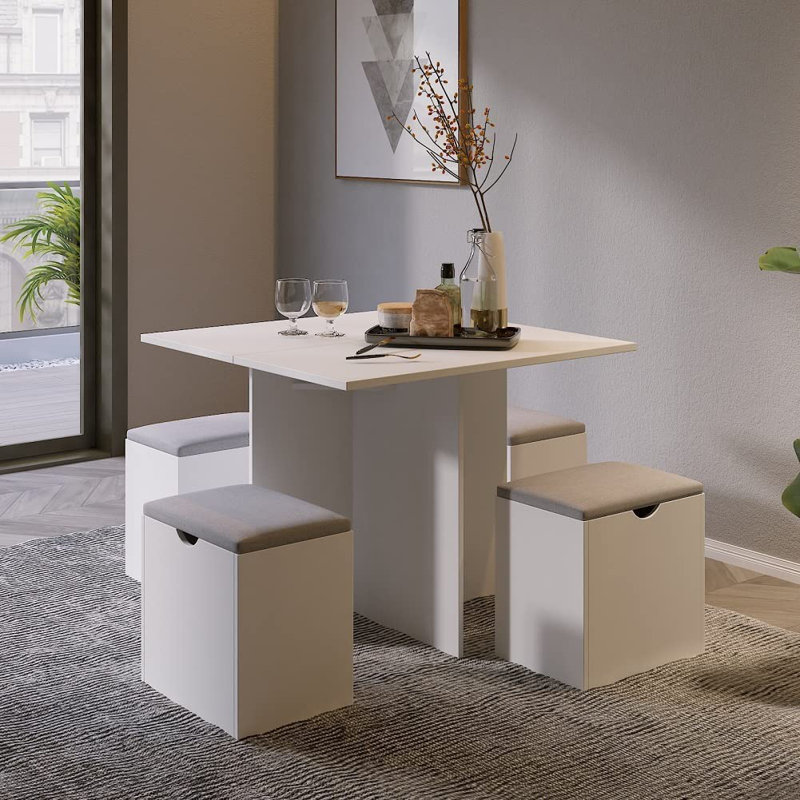 Hateme 4 - Person Dining Set, White , White/Grey