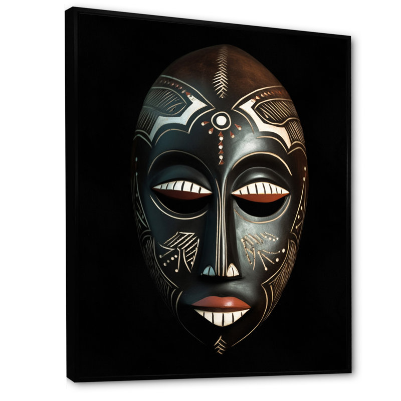 «Ethnical Traditional African Mask VII», reproduction sur toile, H 44 po x l 34 po x P 1,5 po, Cadre flottant noir
