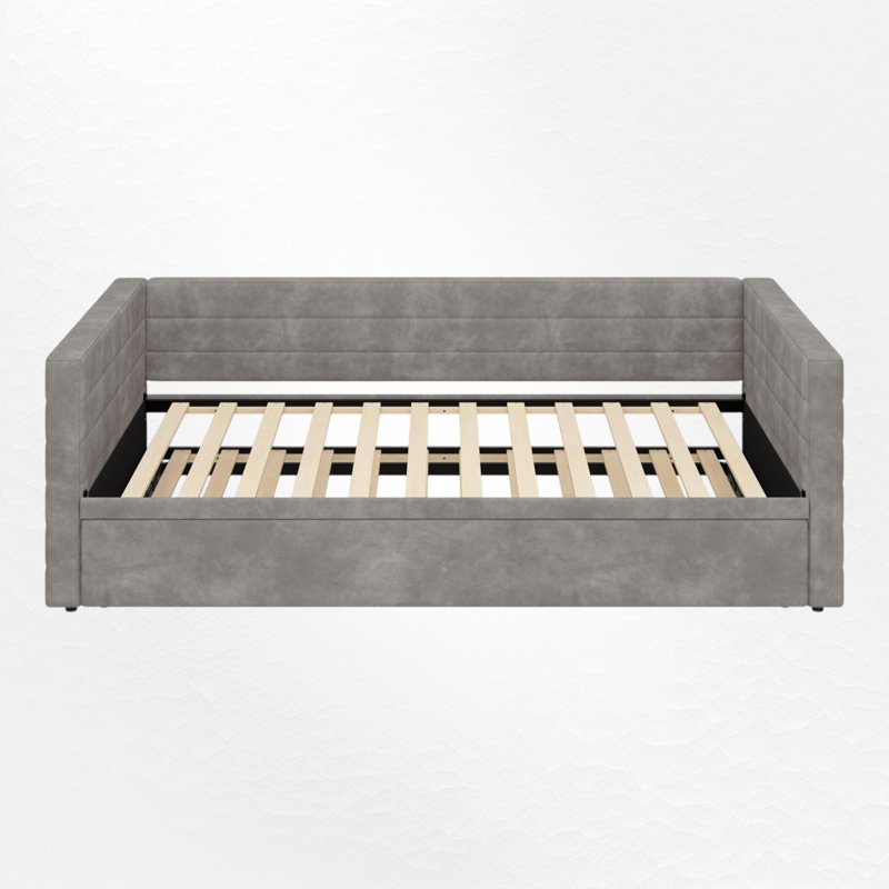 Upholstered Extendable Daybed With Trundle, Gray