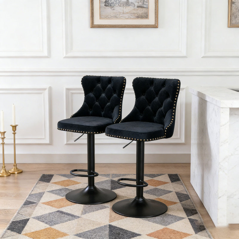 Tabourets de bar modernes et rembourrés, Noir