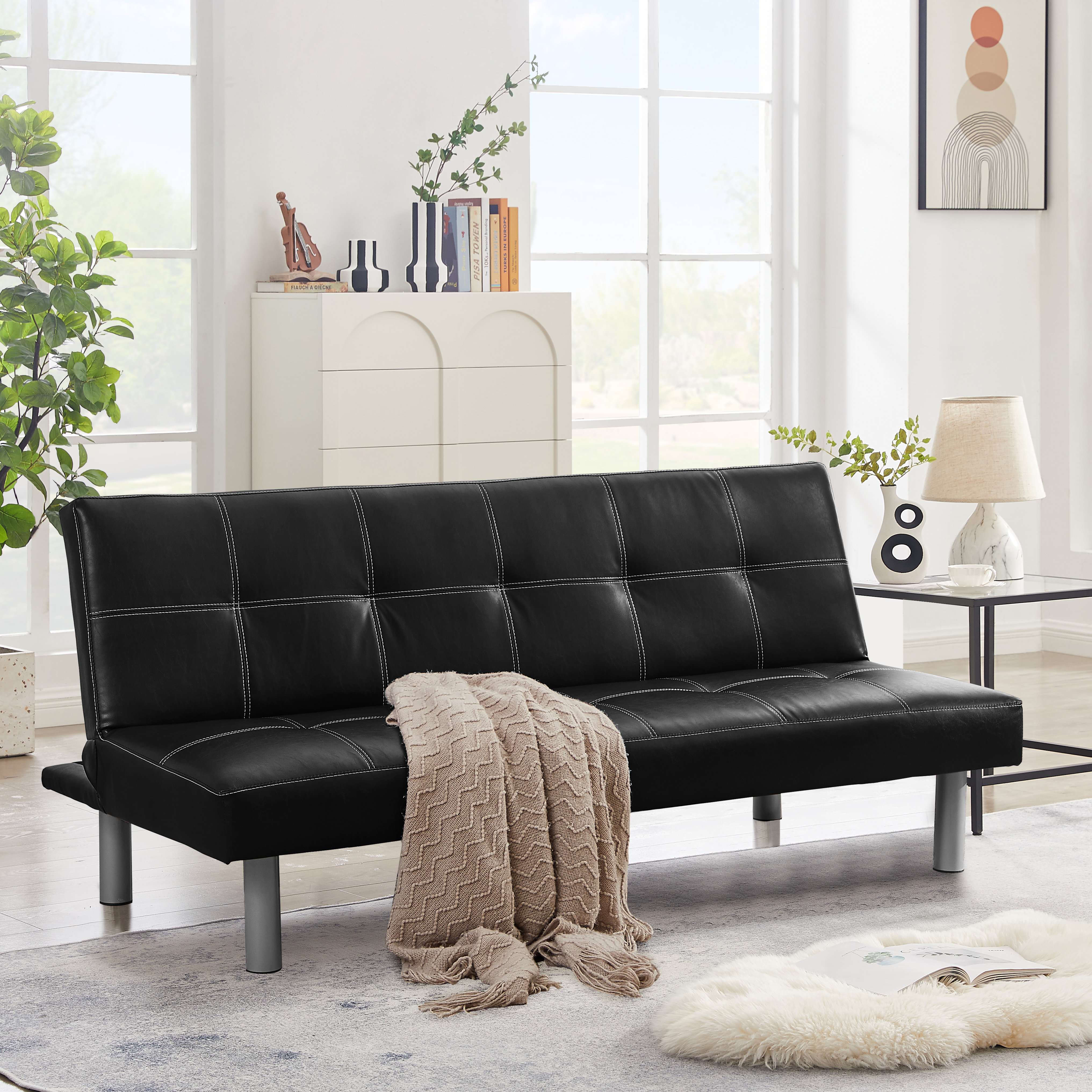 Faux leather deals convertible sofa bed