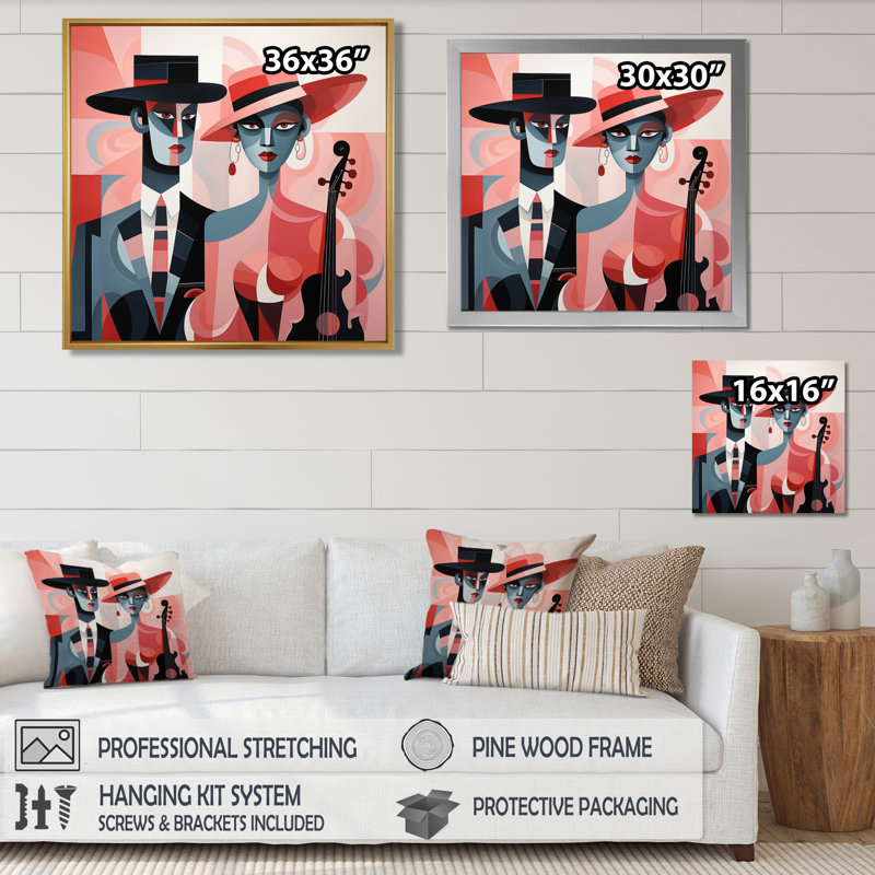 «Jazz Duo Minimal Silhouettes Retro Blue and Red - Musician Wall Art Print», H 30 po x l 30 po x P 1 po