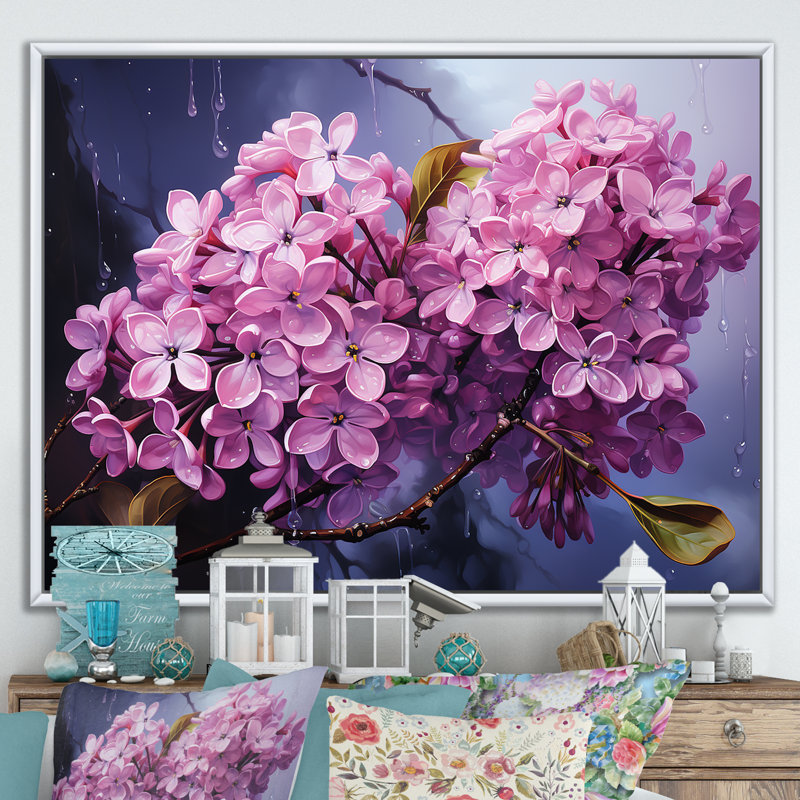 Lilas beauté dévoilé sur toile, Cadre flottant blanc, H 16 po x l 32 po x P 1 po