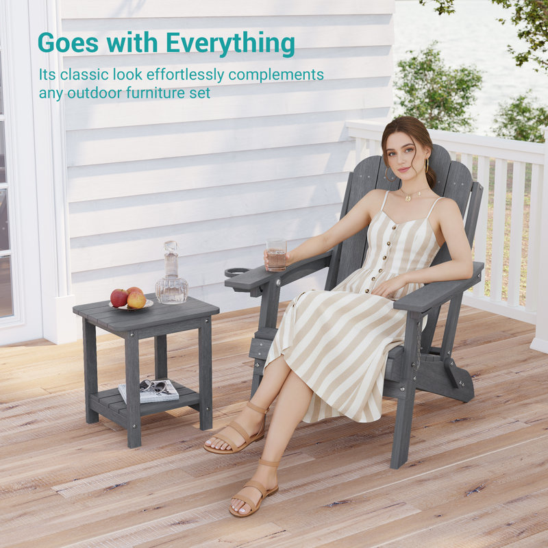Patio Outdoor Adirondack Plastic/Resin Side Table Weather Resistant End Table, Dark Gray