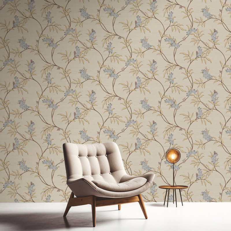 Italian Silks and Damasks 10.05m x 53cm Textured Matte Wallpaper Roll, Beige/Blue