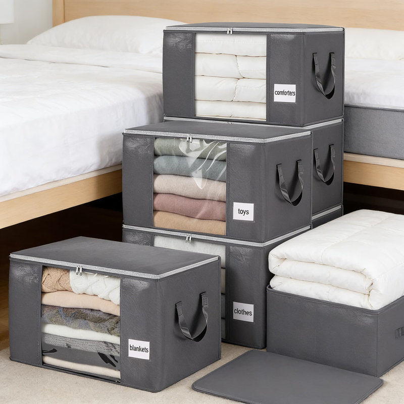 Heavy Duty Storage Bags 6-Pack, 90L Large Foldable Organizer For Blankets, Clothes, Bedding, Pillows, Toys, And Seasonal Items
