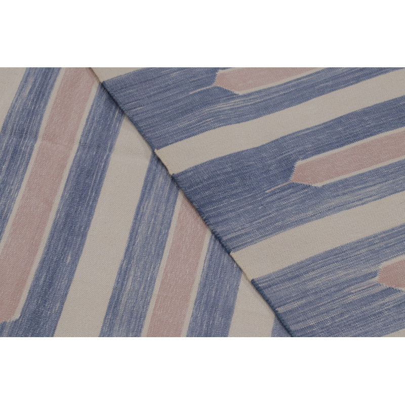 Rug & Kilim’S Contemporary Dhurrie Rug In Blue And Cream With Stripes