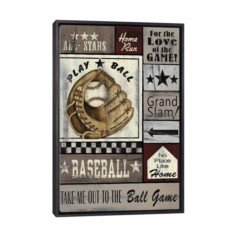 Baseball All Stars par Linda Spivey - impression d'art graphique, H 40 po x l 26 po x P 1,5 po, Toile avec cadre noir patiné