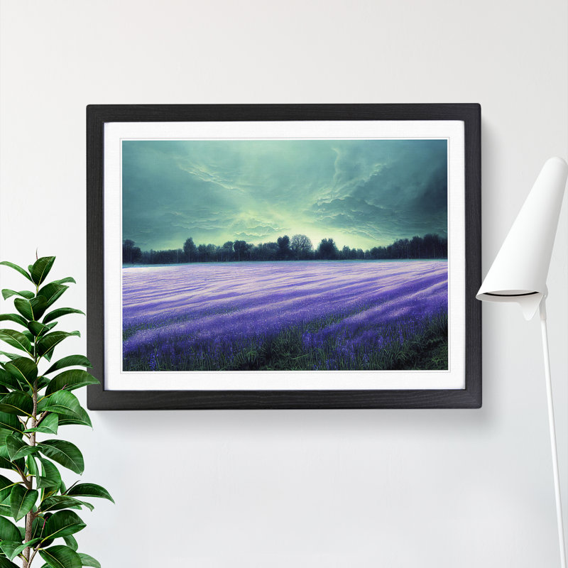 Illuminated Bluebell Field - Single Picture Frame Painting, 46cm H x 64cm W x 2cm D, Black