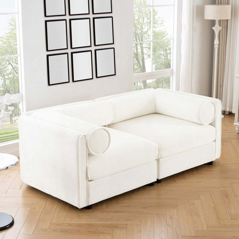 Canapé en chenille, H 27,9 po x l 75,5 po x P 37,4 po, 2, Blanc