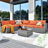 Lava 7 Piece Rattan Sectional Seating Group With Cushions
