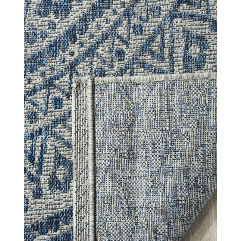 Erardo Hooked Indoor/ Outdoor Grey/Blue Area Rug, Square 160 cm
