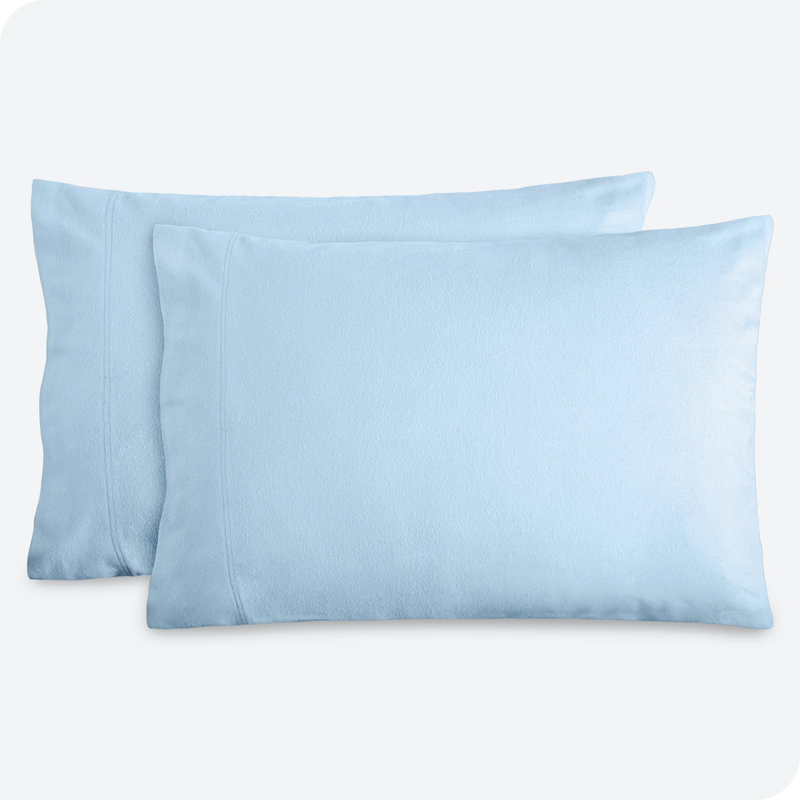 Housse de coussin 100% flanelle de coton, Bleu clair, 2 très grandes taies d'oreiller